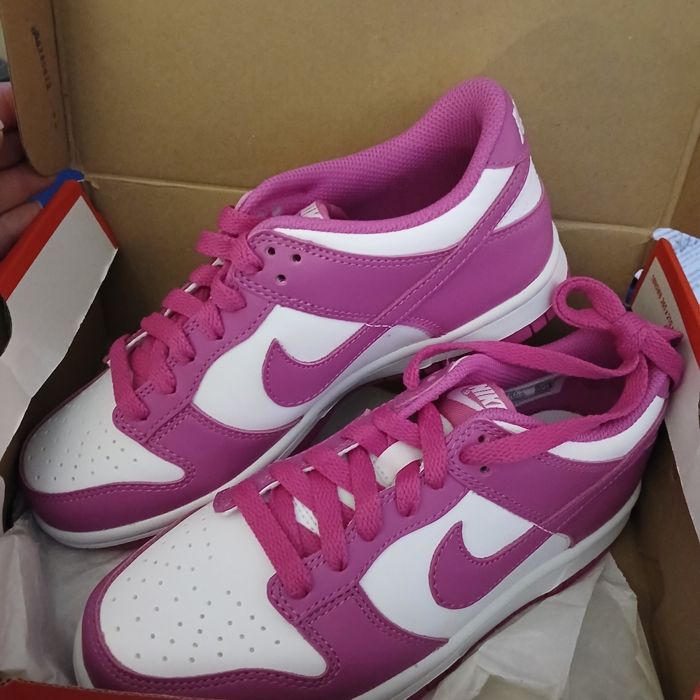 Nike Women's Dunk Low BG Fuchsia and White Sneakers
